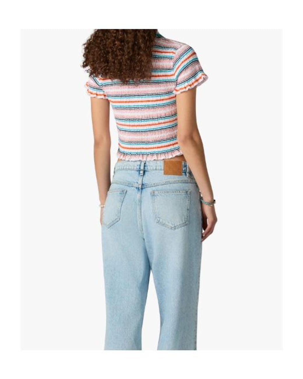 Casablanca Blue Shirred Stripe Polo Top