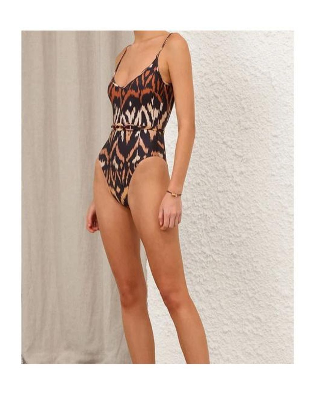 Zimmermann Brown Aster Belted One-Piece Swimsuit