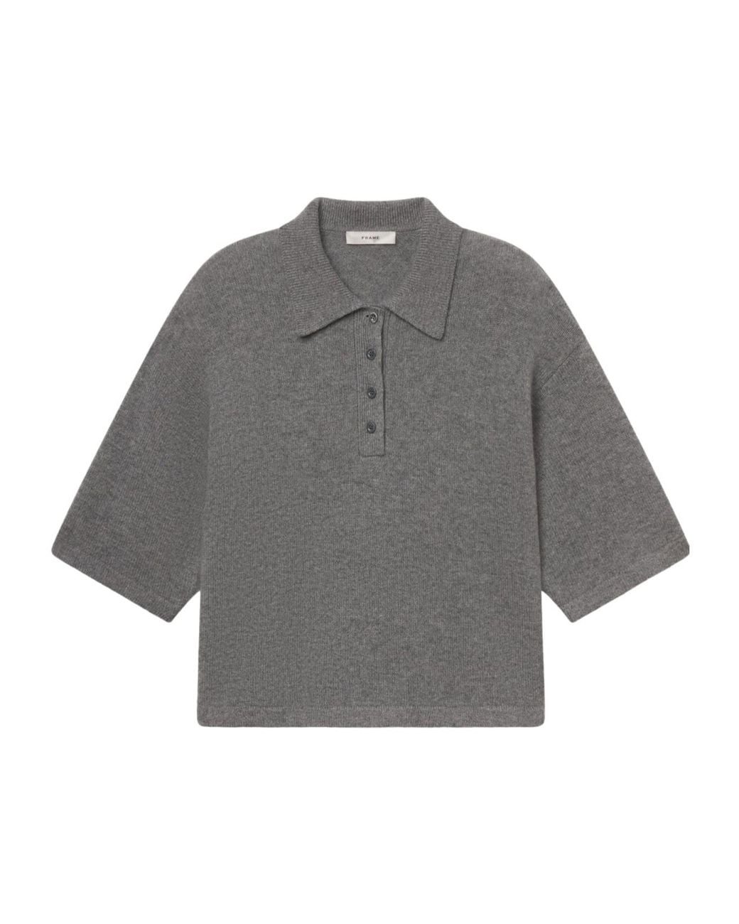 FRAME Gray Ribbed Button-Up Polo Shirt