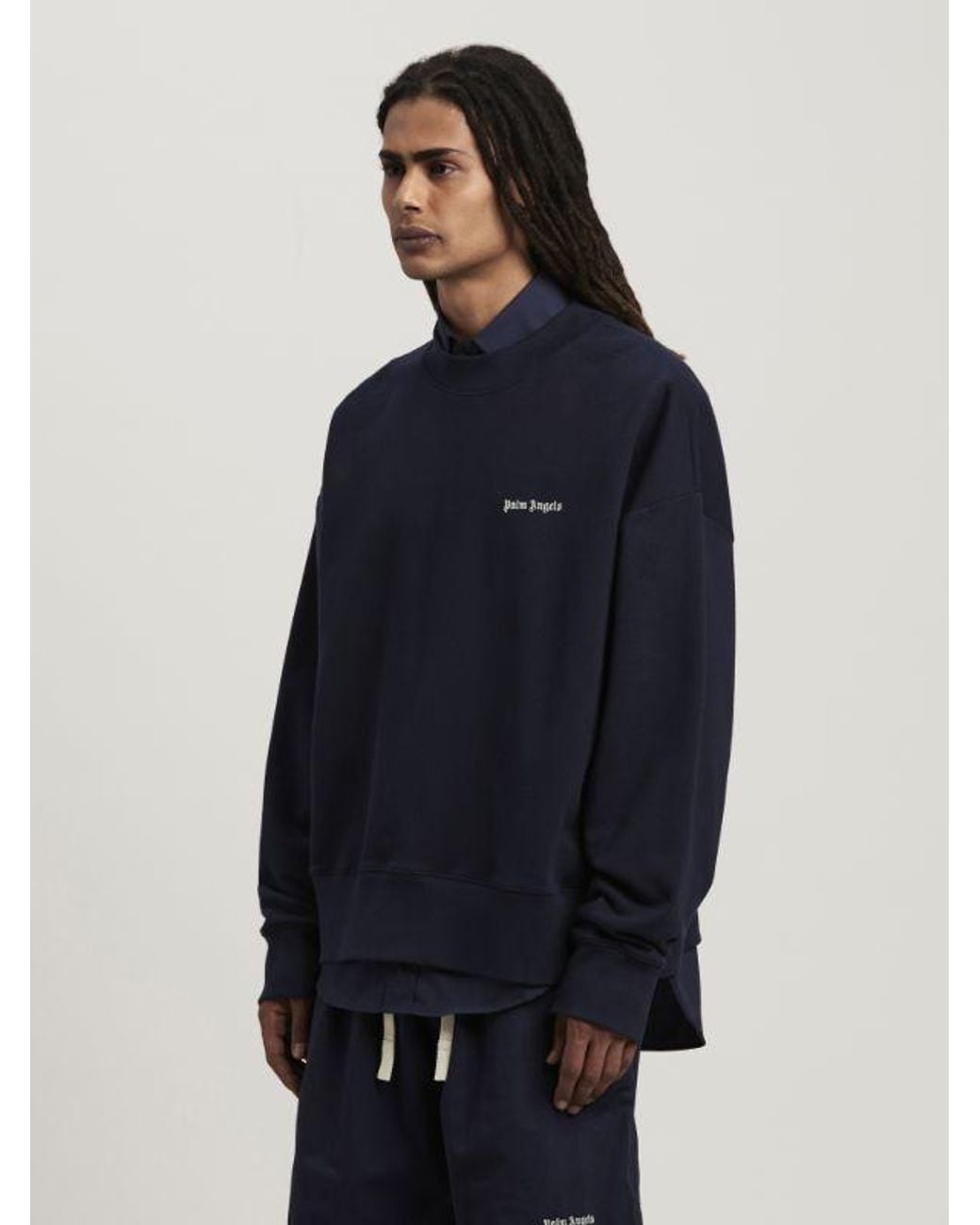 Palm Angels Blue Logo Detailed Crewneck Sweatshirt for men