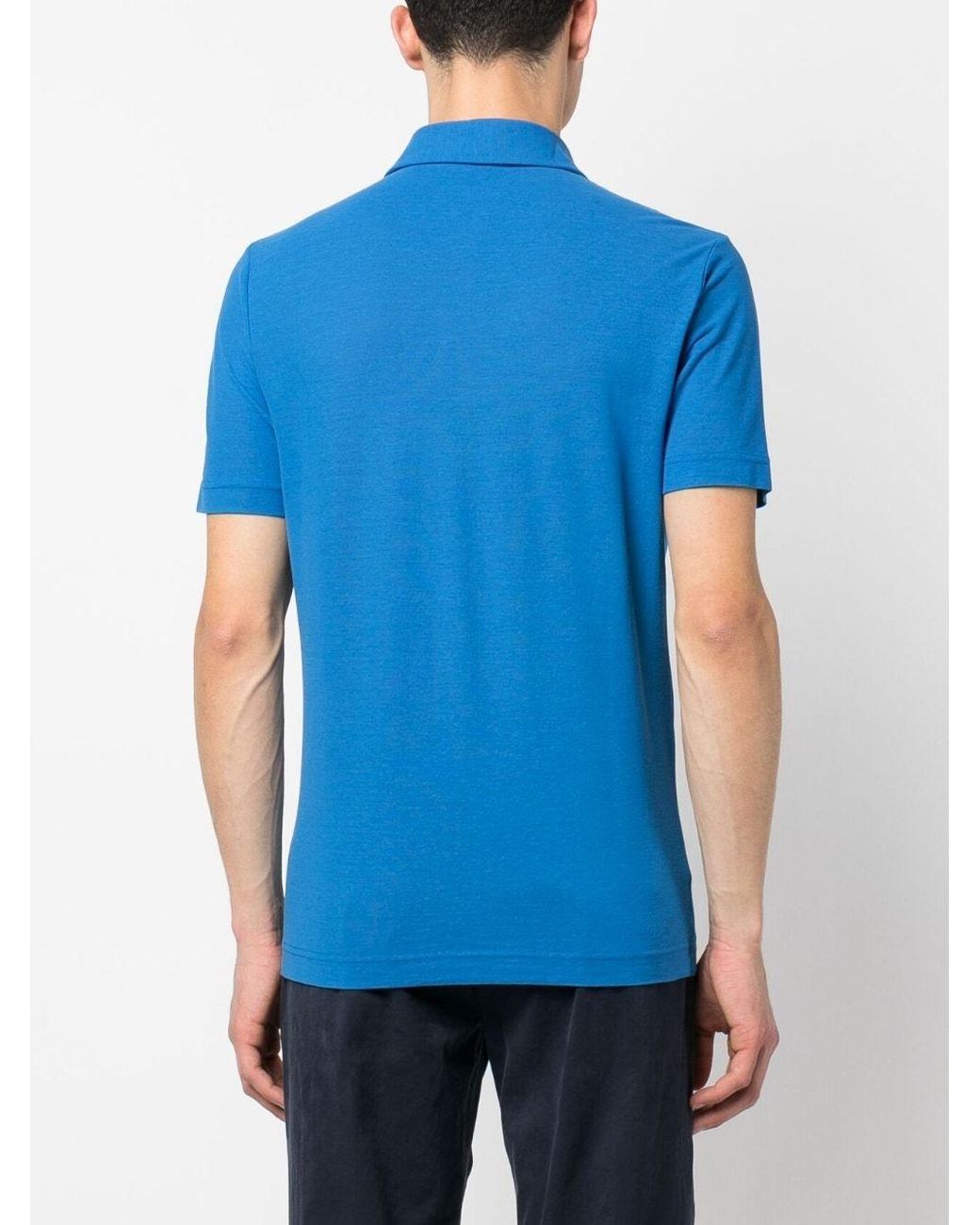 Zanone Blue Short-Sleeved Straight-Hem Polo Shirt for men