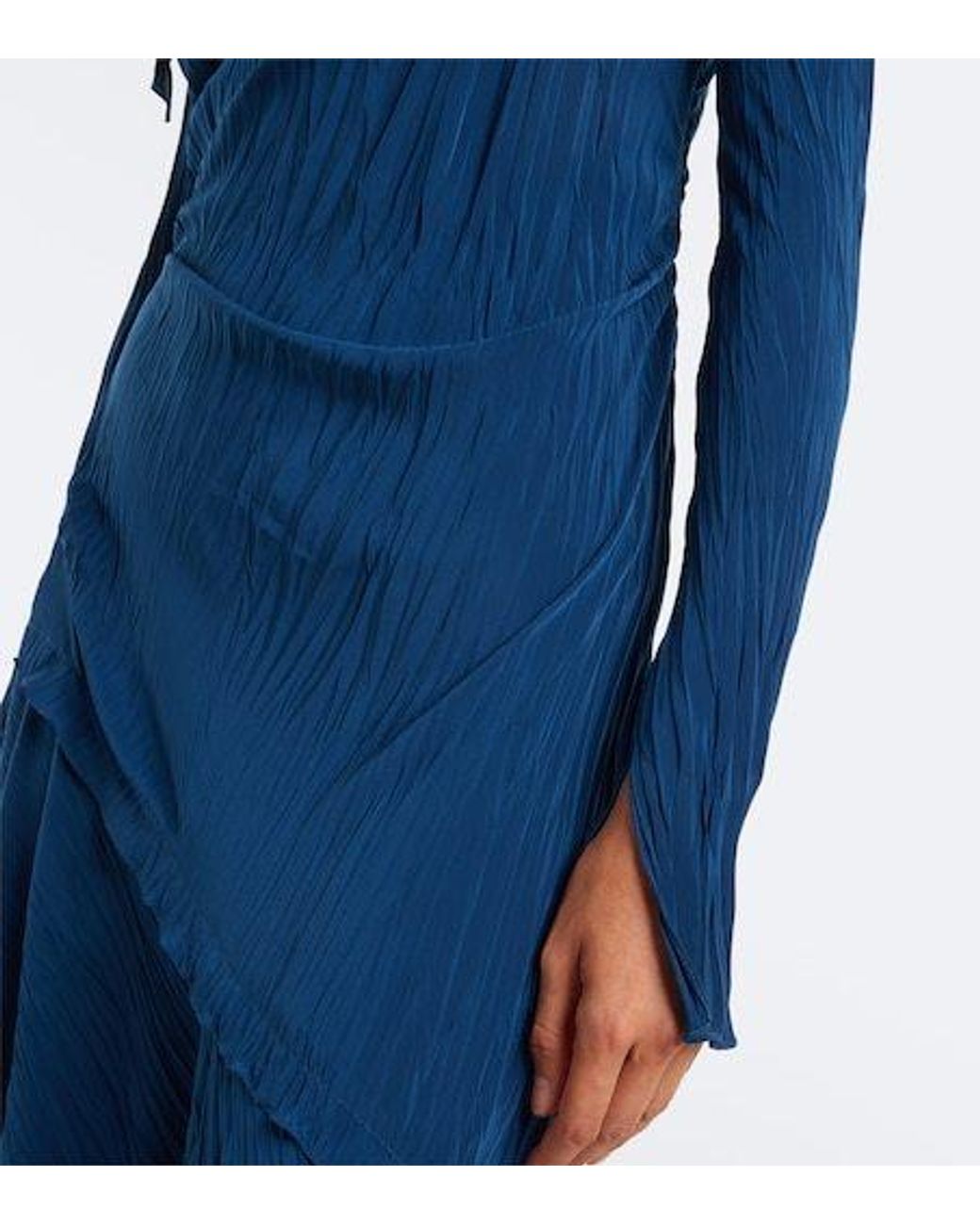 Victoria Beckham Blue Asymmetric Pleated Midi Dress