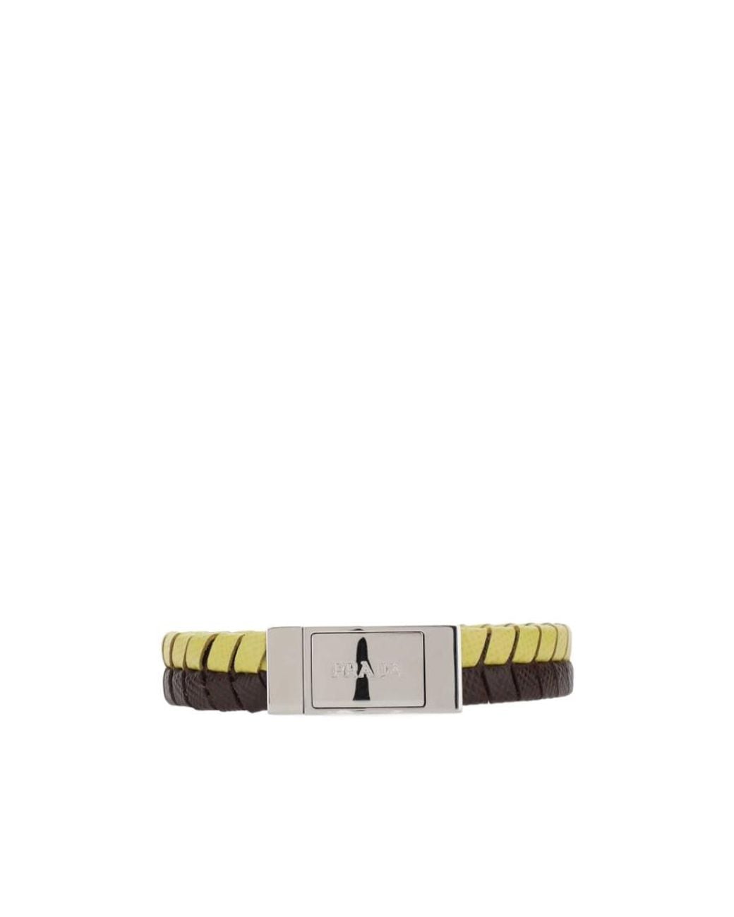 Prada White Logo-Debossed Two-Toned Braided Bracelet for men
