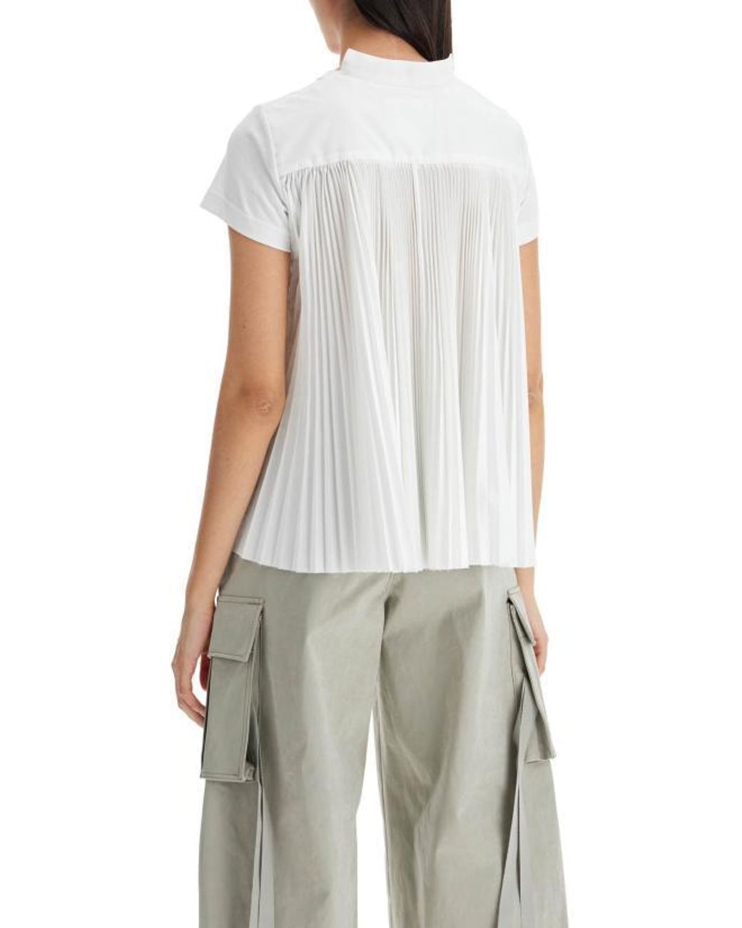 Sacai White Pleated Back Cotton T-Shirt