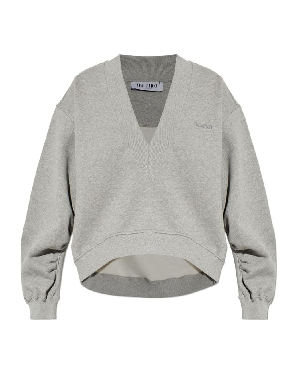 The Attico Gray The Logo Embroidered V-Neck Sweatshirt