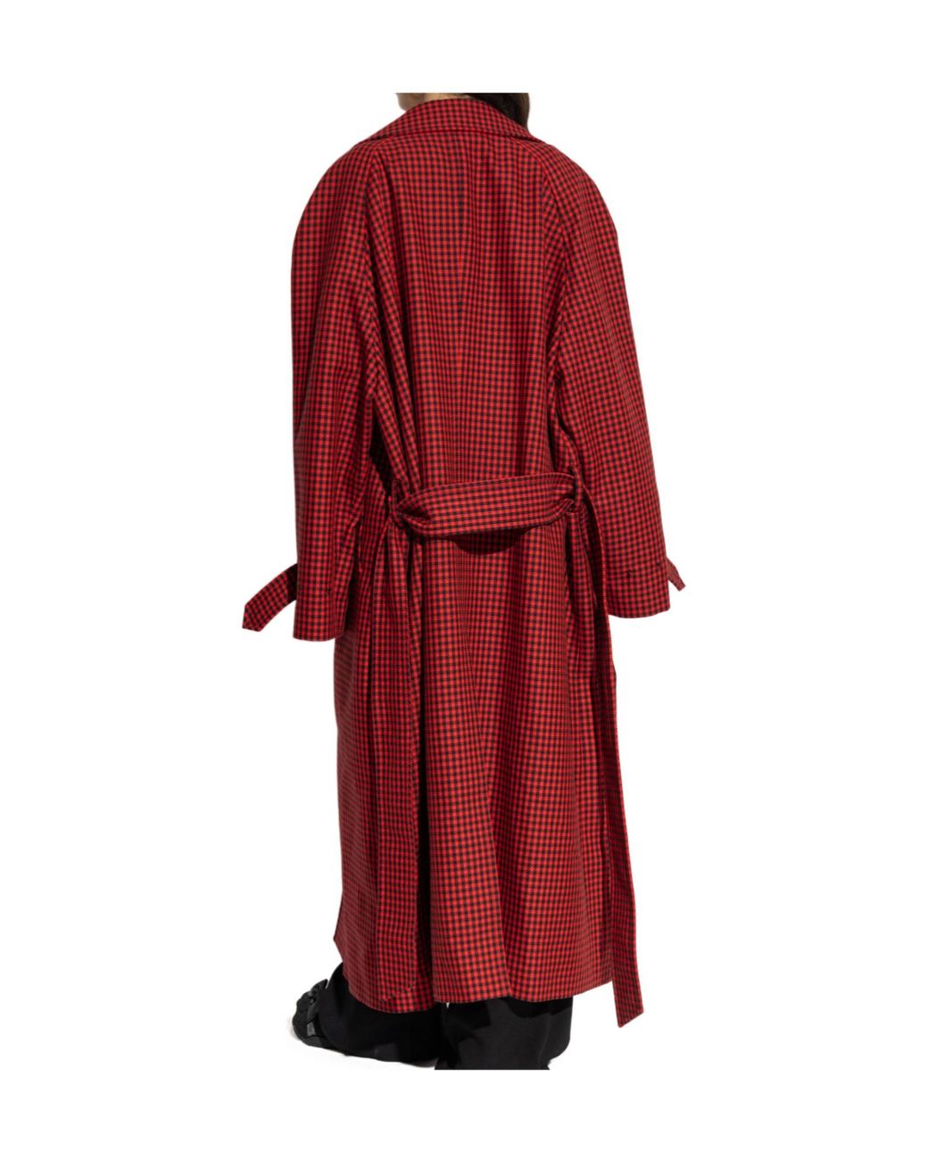 Balenciaga Red Houndstooth Pattern Long Coat