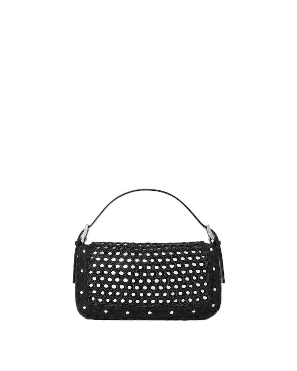 Fendi Black Baguette 26424 Re-Edition Bag With Embroidery And Mirrors