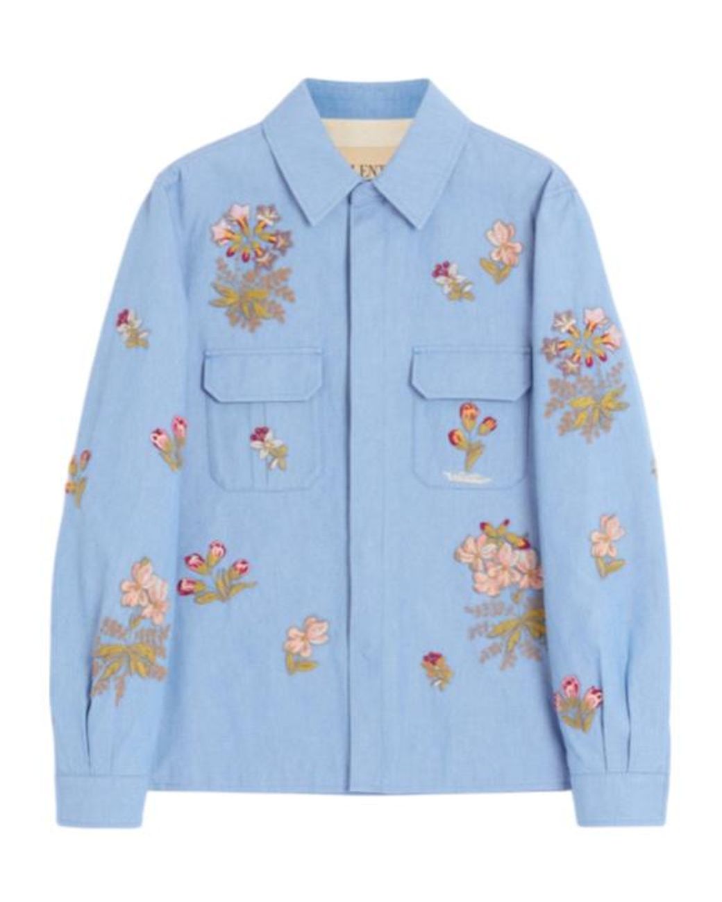 Valentino Blue Embroidered Denim Shirt for men