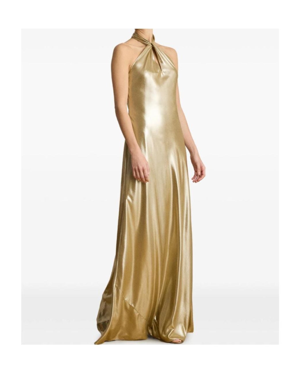 Ralph Lauren Lauren Metallic Chiffon Halter Gown