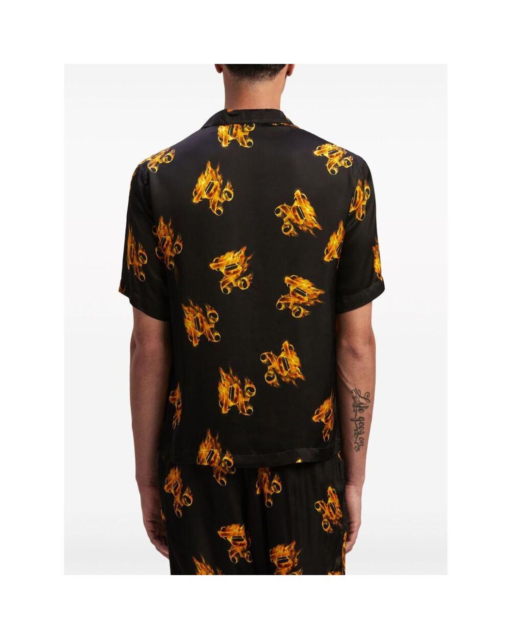 Palm Angels Black Monogram Printed Short-Sleeved Shirt for men