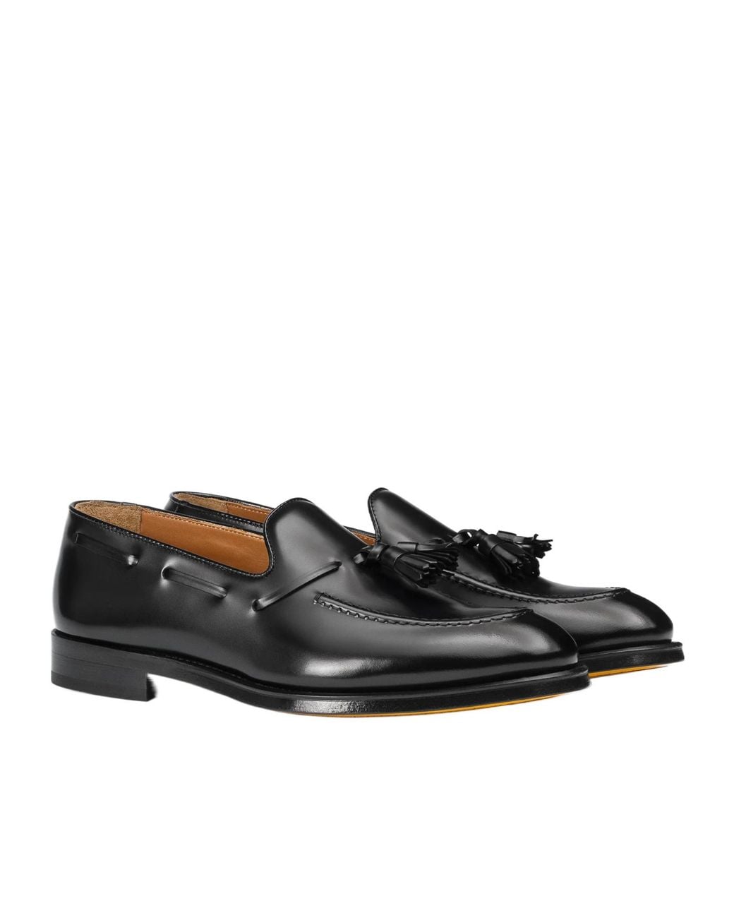 Doucal's Black Almond Toe Tasseled Loafers for men
