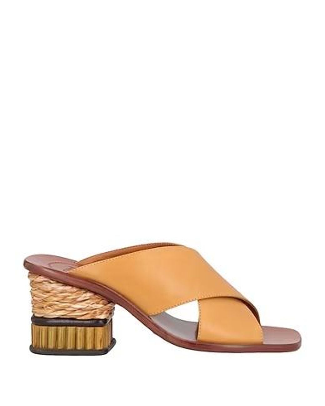 Chloé Orange Leather Square-Toe Block-Heel Sandals