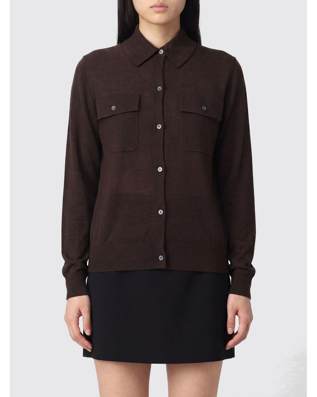 P.A.R.O.S.H. Black Sweater With Polo Shirt Style Collar And Front Button Closure