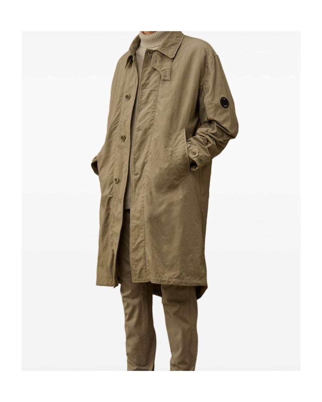 C P Company Green Quilted-Lined Buttoned Coat for men