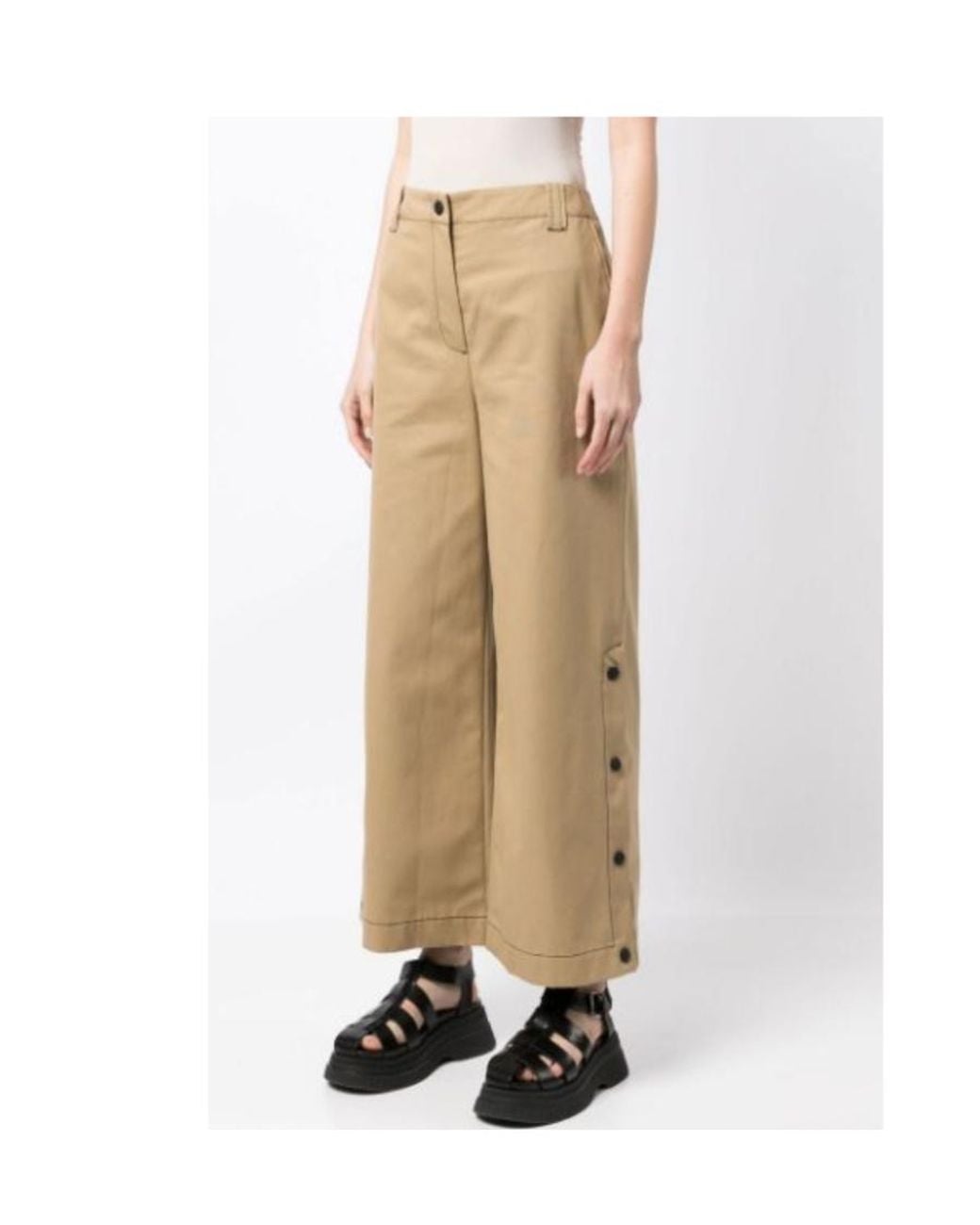 MSGM Natural High-Waisted Buttoned Cropped Trousers