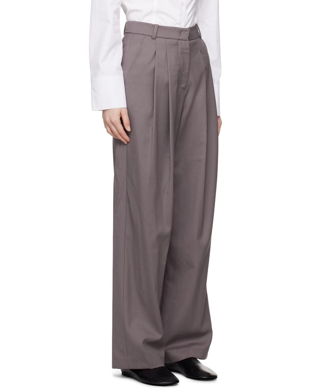 Low Classic Gray Pleated High-Waist Trousers