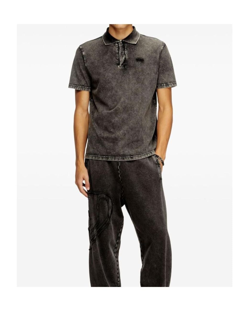 DIESEL Gray T-Rejust-Nc-Den Denim-Effect Polo Shirt for men