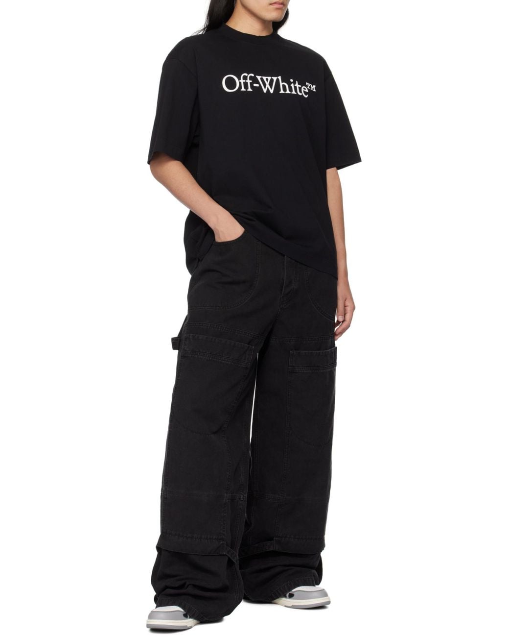 Off-White c/o Virgil Abloh Black Logo Printed Crewneck T-Shirt for men