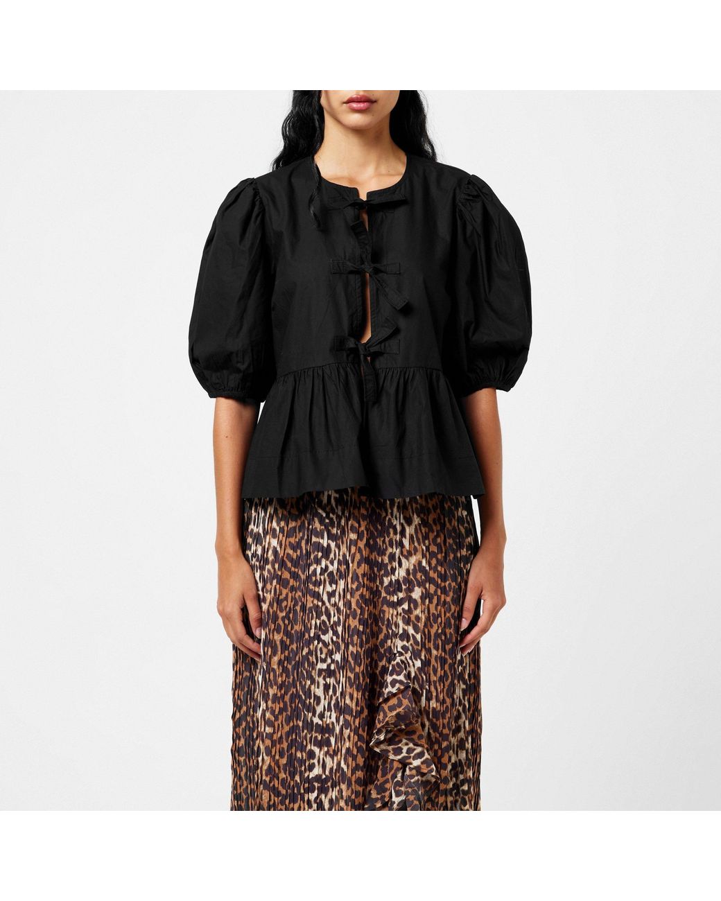 Ganni Black Stylish Puff-Sleeve Top
