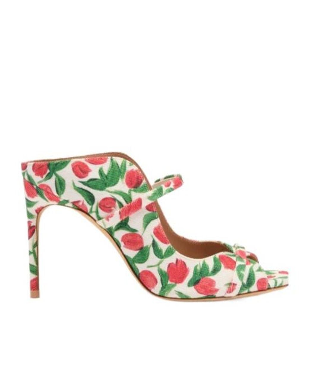 Malone Souliers White Tulip Print Sandals