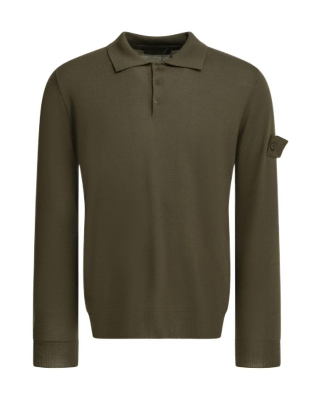 Stone Island Green Logo-Patch Long-Sleeve Polo Shirt for men