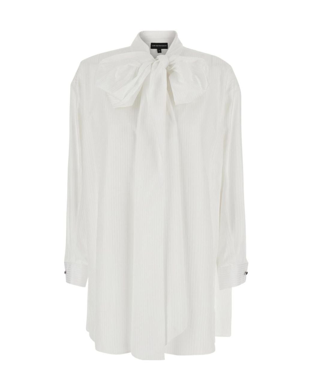 Emporio Armani White Bow Detailed Long Sleeved Shirt