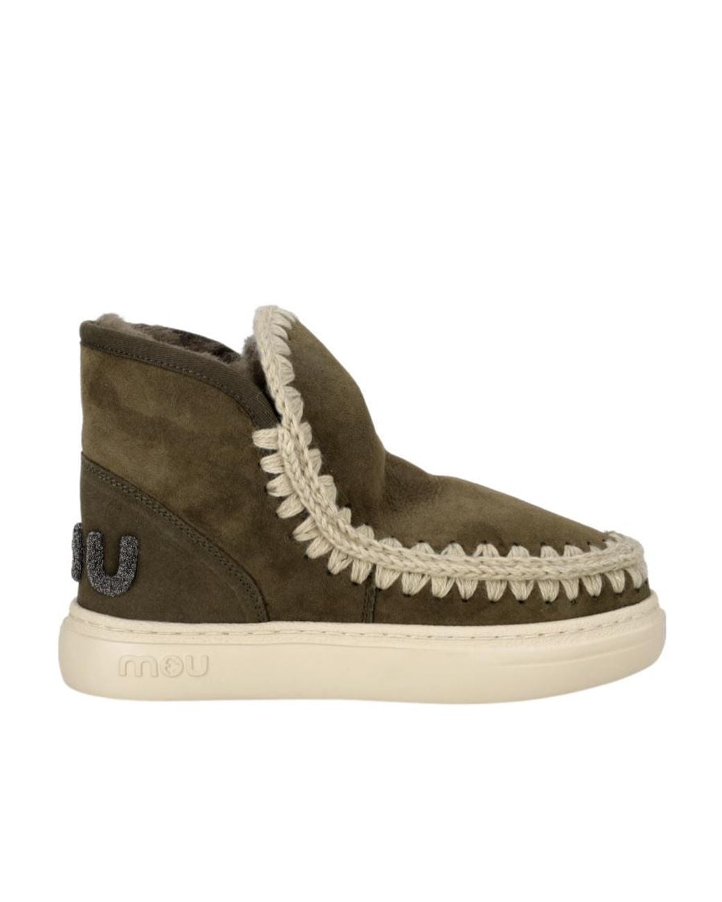 Mou Brown Sewing Detail Design Round Head Short Boots