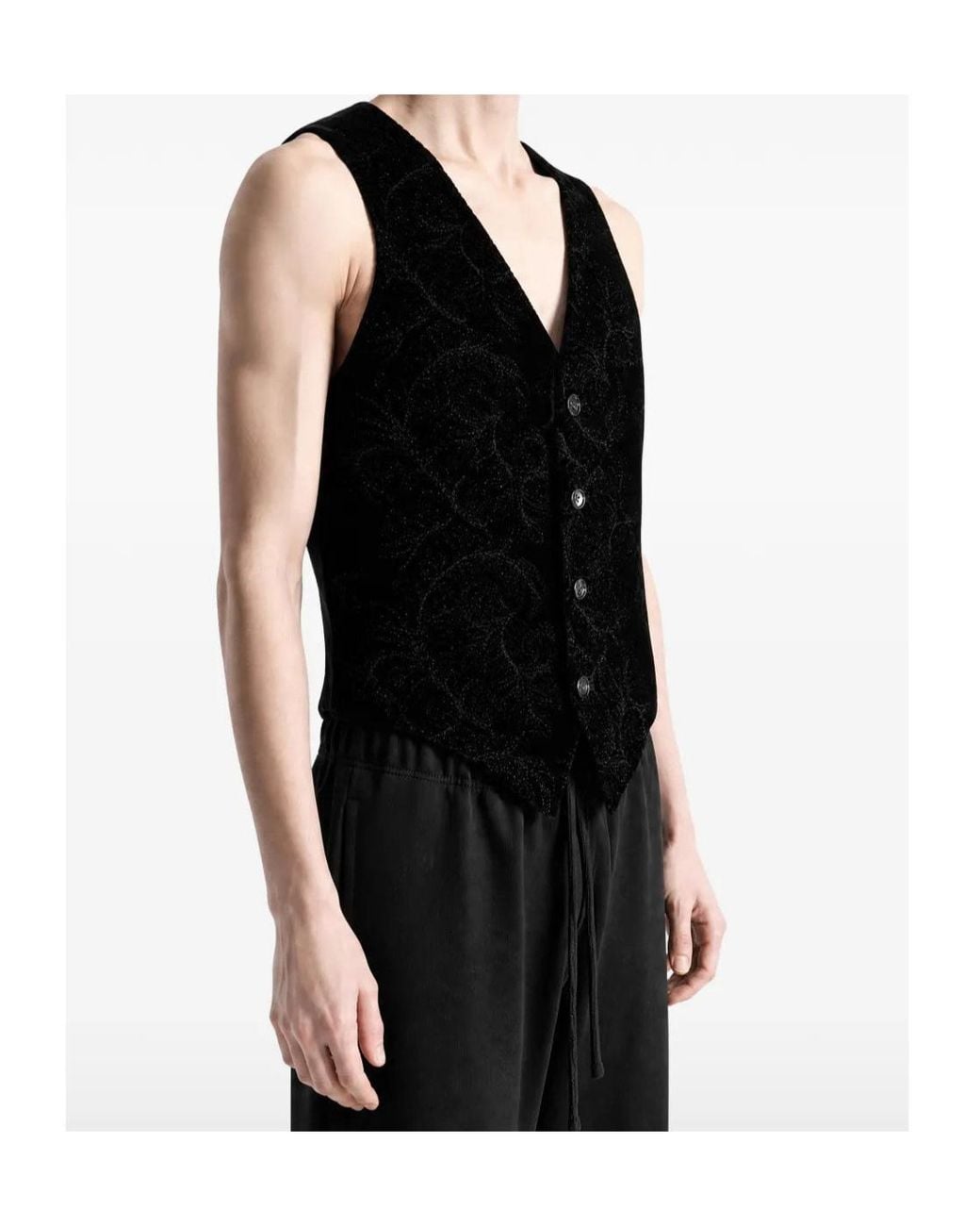 Ann Demeulemeester Black V-Neck Button-Up Waistcoat for men