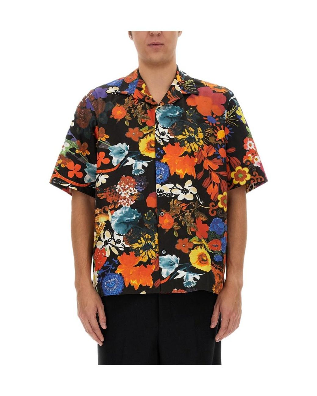 Moschino Black Floral Pattern Short-Sleeved Shirt for men