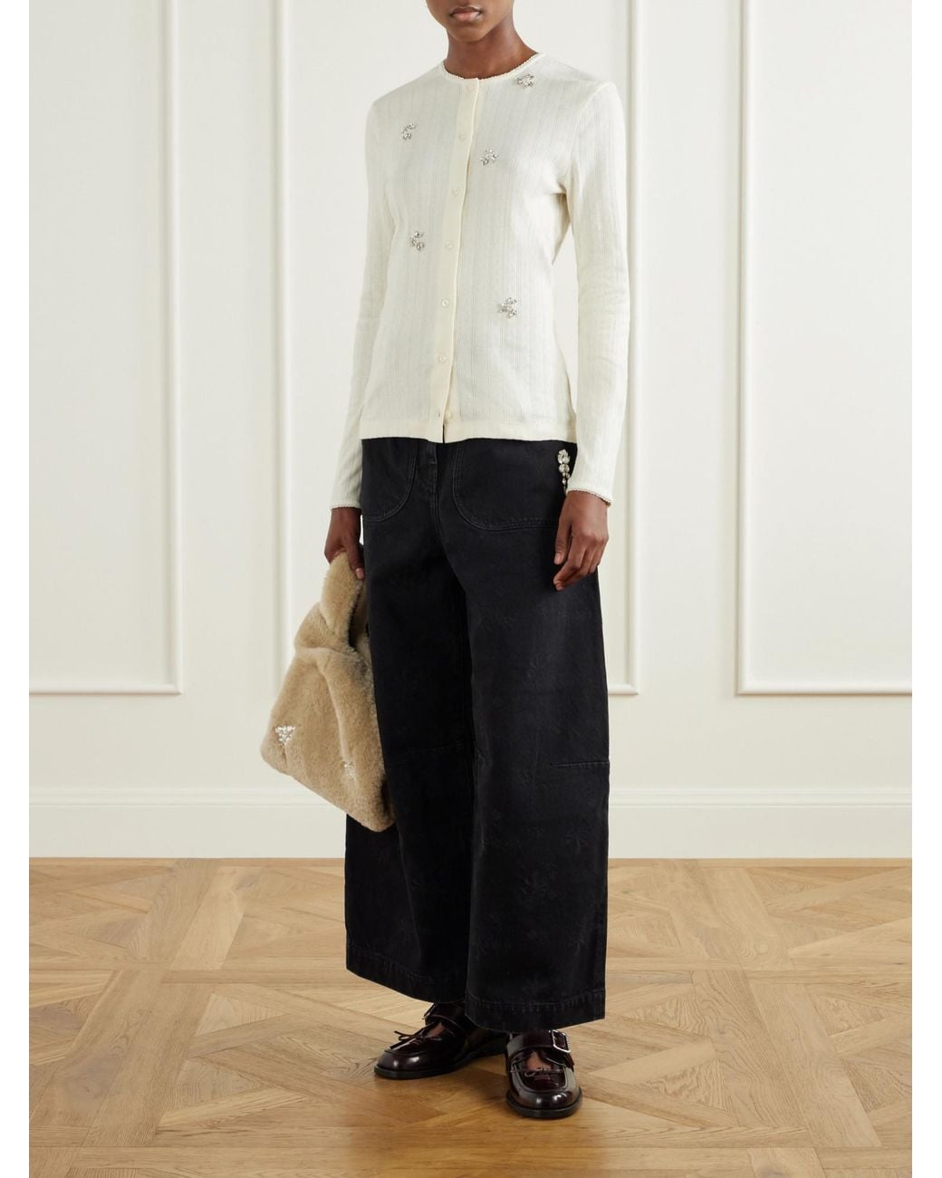 Simone Rocha White Embellished Cotton Cardigan