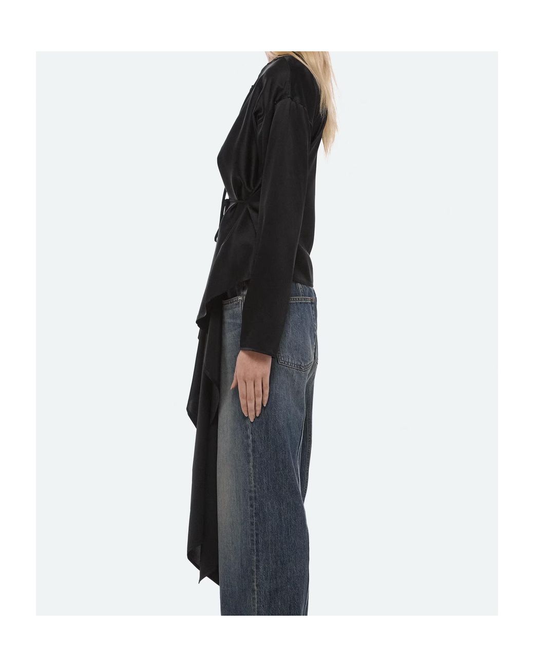 Helmut Lang Black Draped Silk Satin Scarf Top