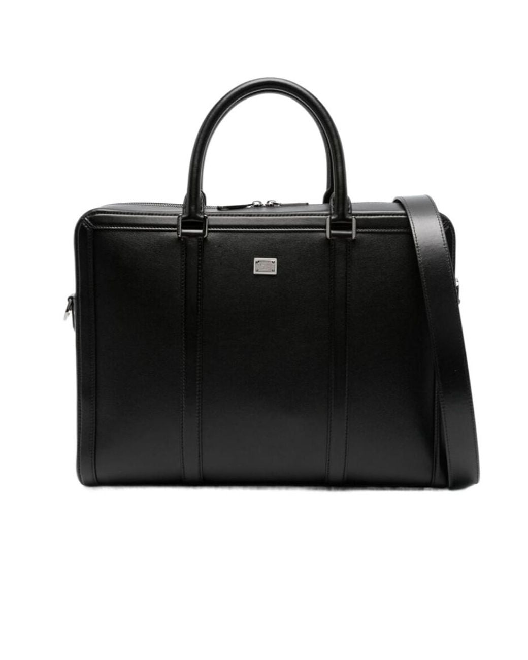 Dolce & Gabbana Black Logo Plaque Zipped Briefcase for men