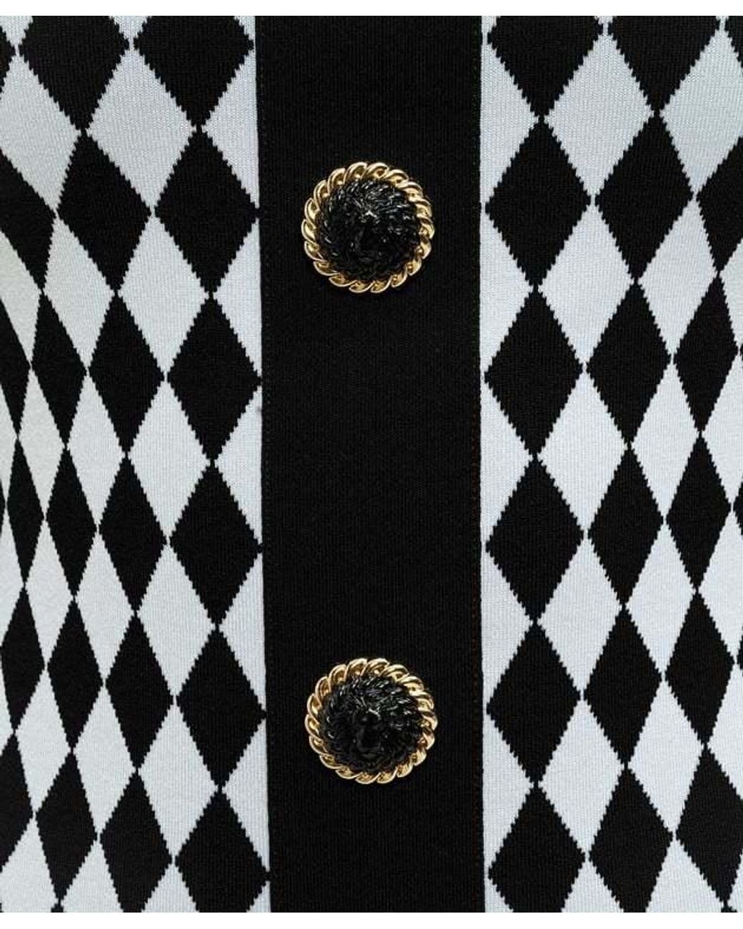 Balmain White Diamond-Pattern Mini Dress