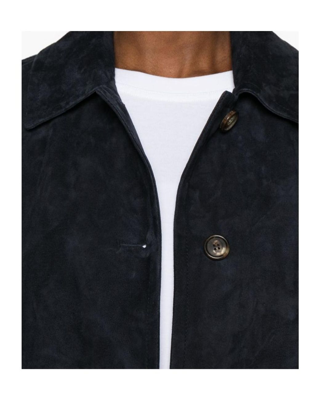 Max Mara Blue Long-Sleeved Leather Jacket