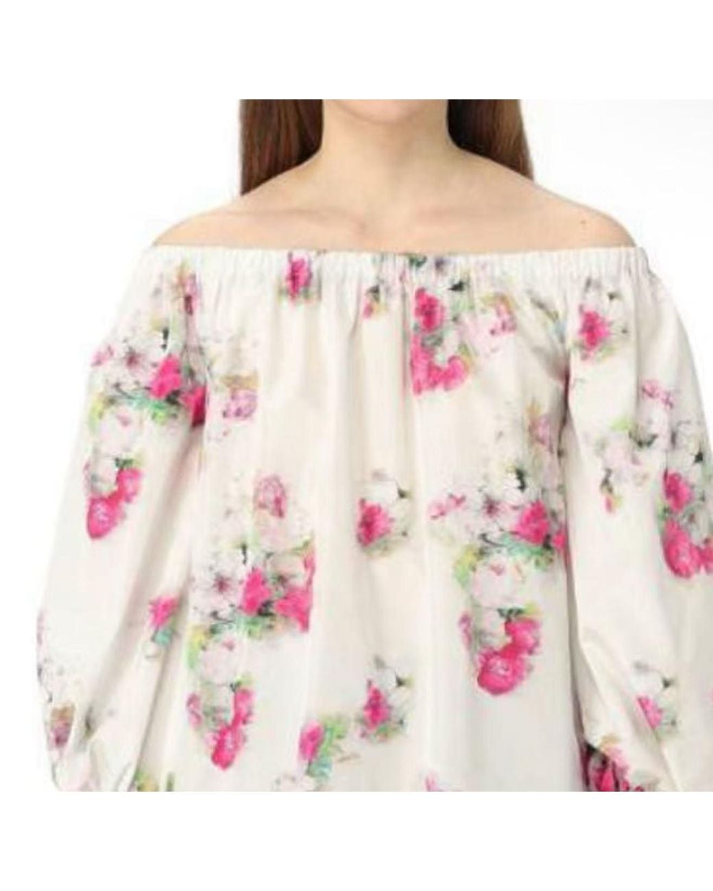 Max Mara White Studio Floral Patterned Off-Shoulder Top