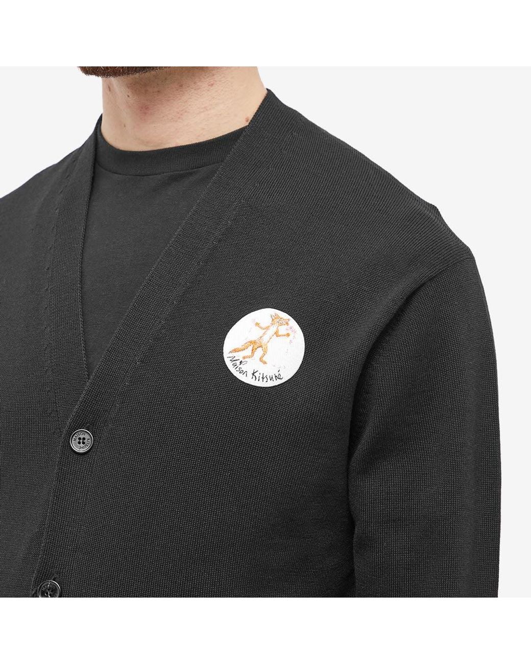 Maison Kitsuné Black Chest Logo-Patch Knit Cardigan for men