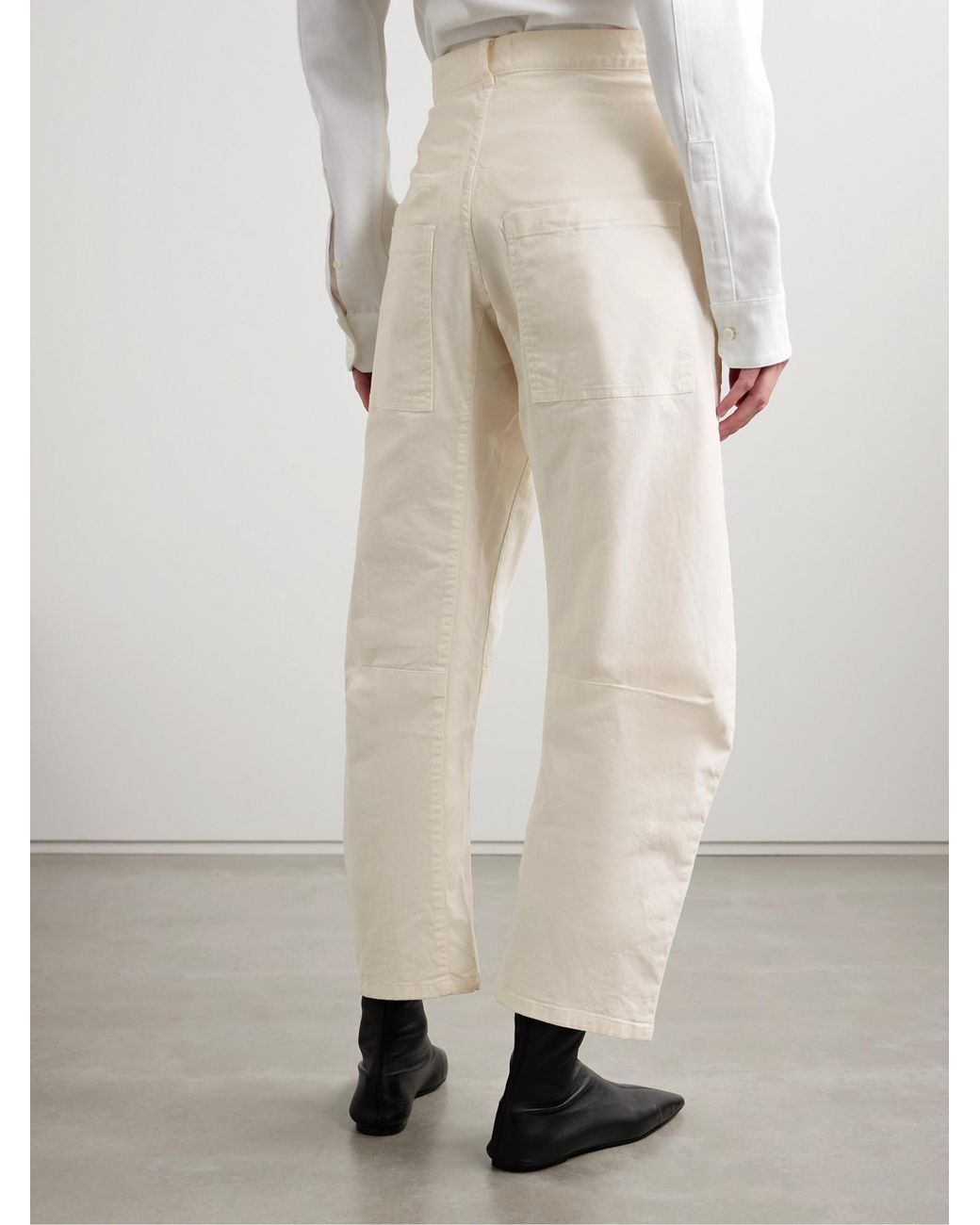 Nili Lotan White Shon Cotton-Blend Twill Barrel-Leg Pants