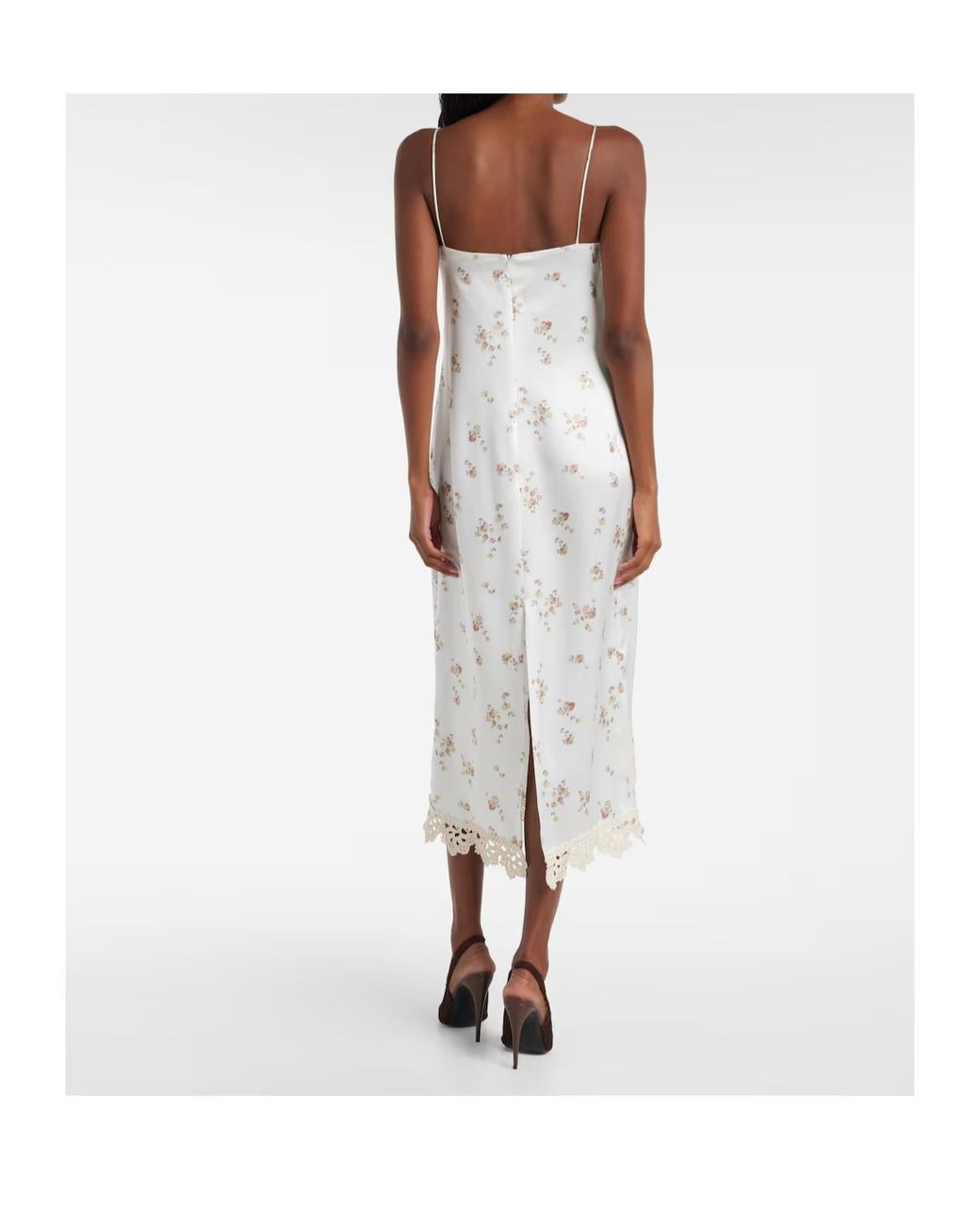 Magda Butrym White Floral Crochet-Trimmed Silk Slip Dress