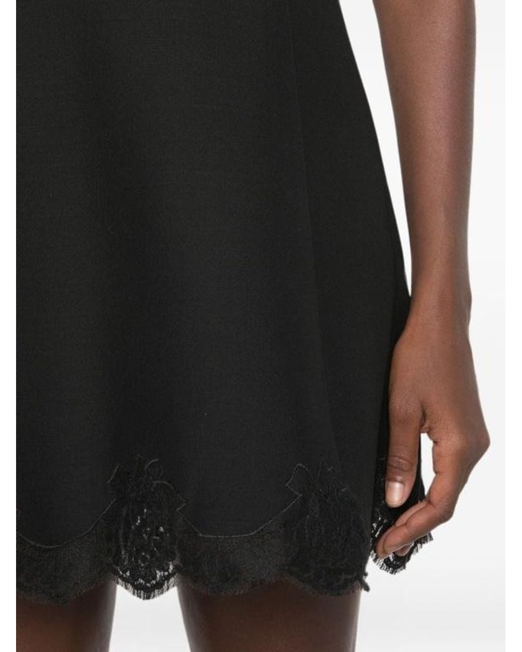 Valentino Black Lace Hem Crewneck Dress
