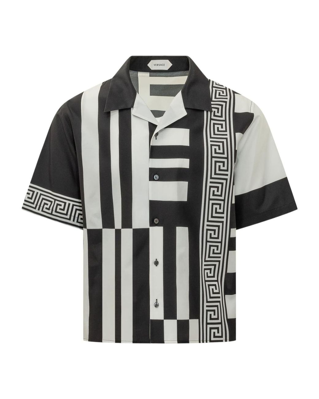 Versace Black Pattern-Printed Short-Sleeved Shirt for men