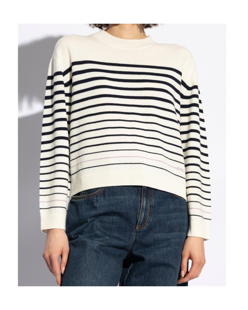 A.P.C. White Striped Knit Jumper