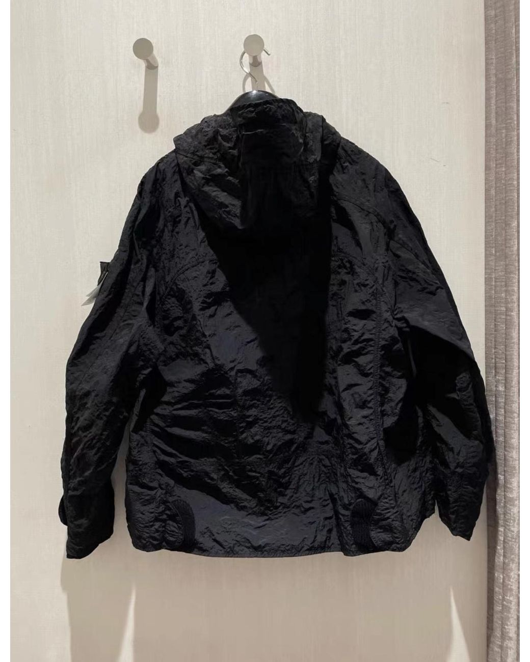 Stone Island Black Crinkle-Finish Hooded Jacket for men