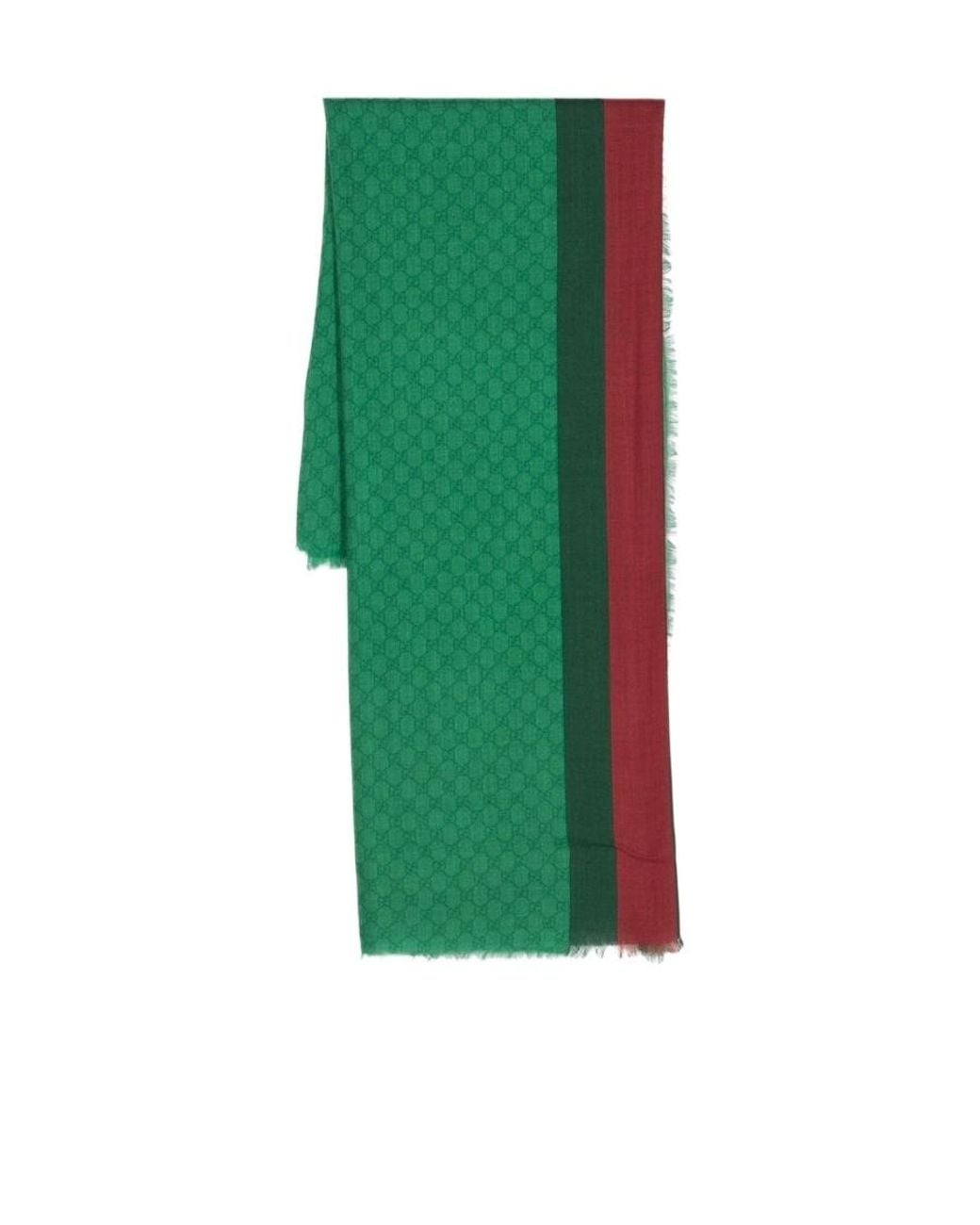 Gucci Green Gg Monogrammed Web-Stripe Scarf for men