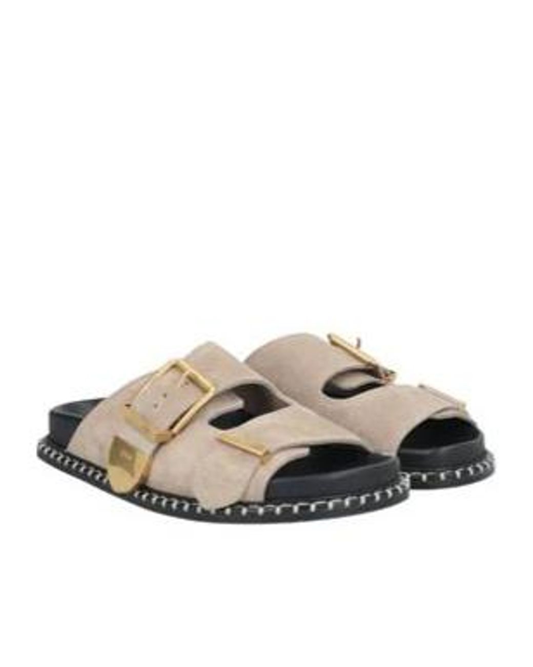 Chloé Black Round-Toe Buckle-Strap Flat Sandals