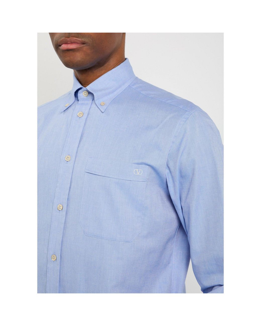 Valentino Blue Cotton Oxford Shirt for men