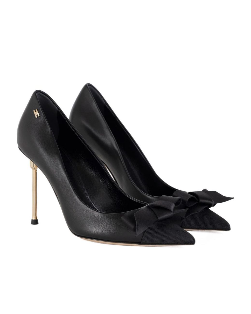 Elisabetta Franchi Black Satin Bow Pumps