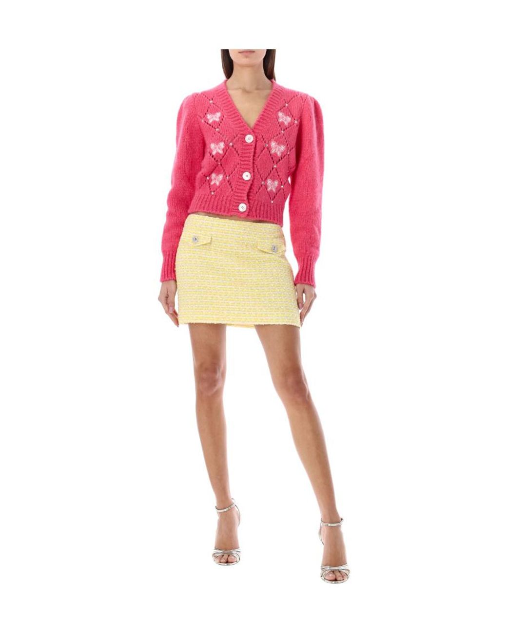 Alessandra Rich Ribbon-Embroidered Knit Cardigan