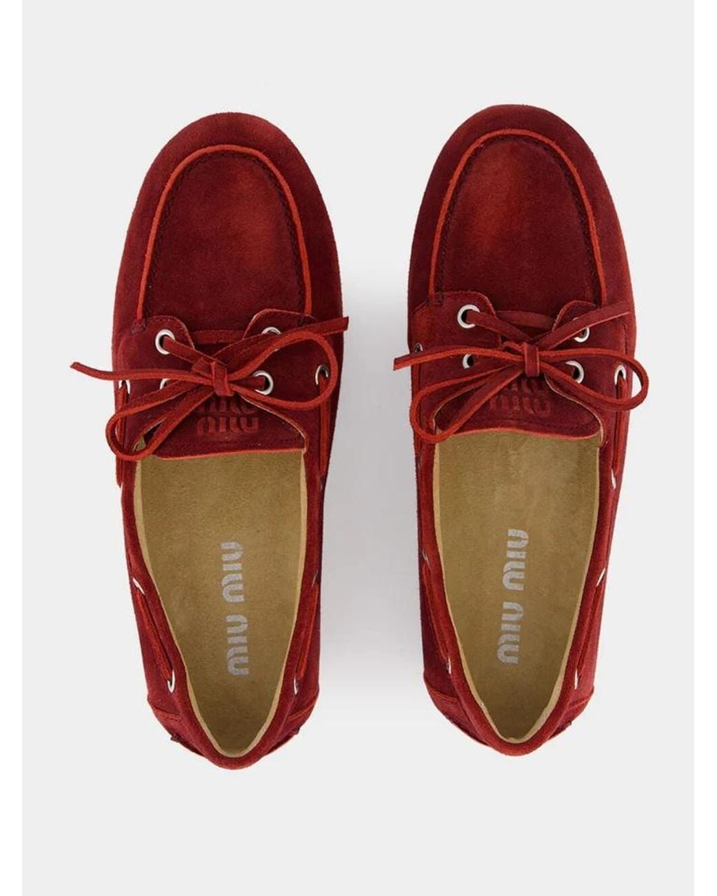 Miu Miu Red Round-Toe Moccasins
