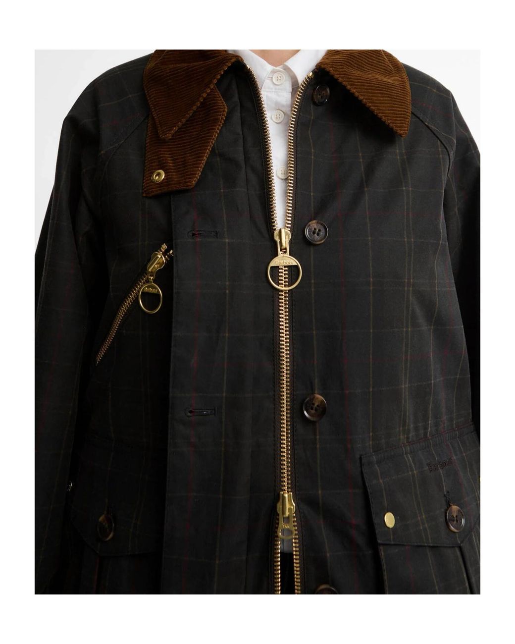Barbour Black Marena Check Waxed Jacket