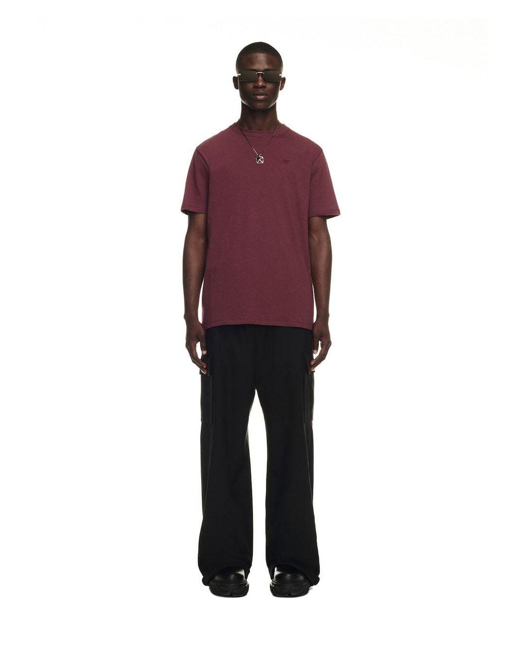 Off-White c/o Virgil Abloh Purple Logo-Embroidered Cotton T-Shirt for men